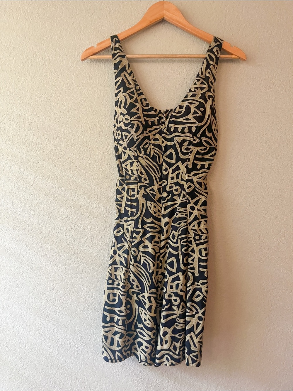 Vintage 90s Energie Black and Cream Abstract Print Mini Dress Medium